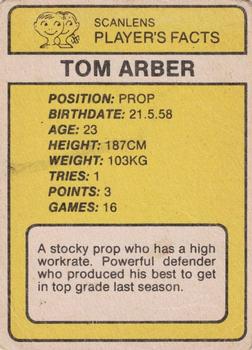 1981 Scanlens #82 Tom Arber Back